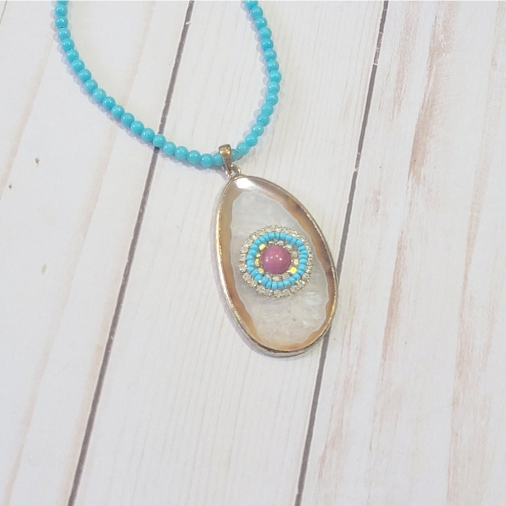 ARTISAN LONG TURQUOISE GEMSTONE NECKLACE